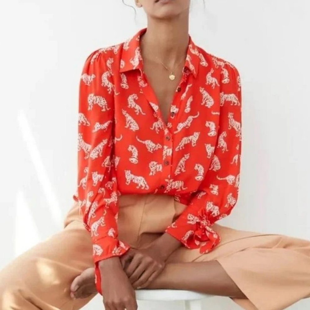 Anthropologie Margaret Jean Daydream Tiger Print Button Down Top